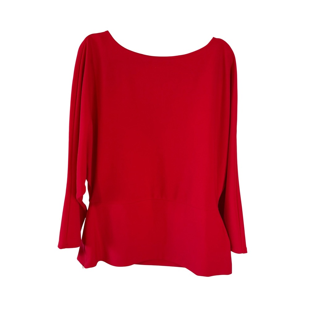 NWT Halston Red Dolman Sleeve Peplum Blouse Top Size Large MSRP $89 Classic